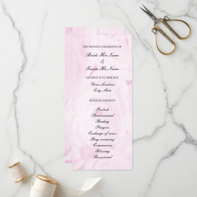 Pink rose flower floral wedding ceremony program (Front/Back In Situ)