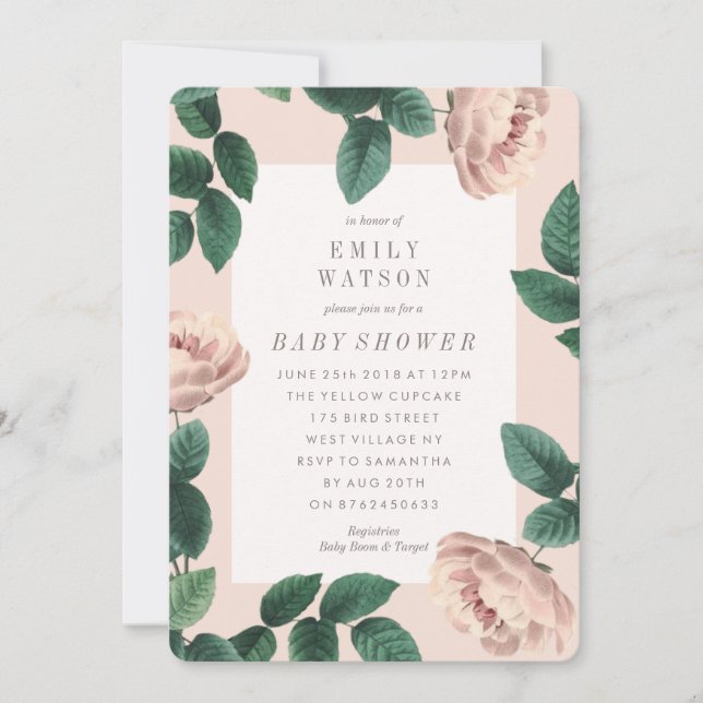 Pink Rose Flower Frame Baby Shower Invitation (Front)