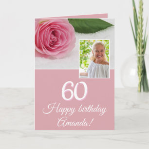 Pink Rose Flower Funny Photo Floral 60th Birthday Card