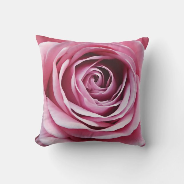 Pink rose flower garden throw pillow (Front)