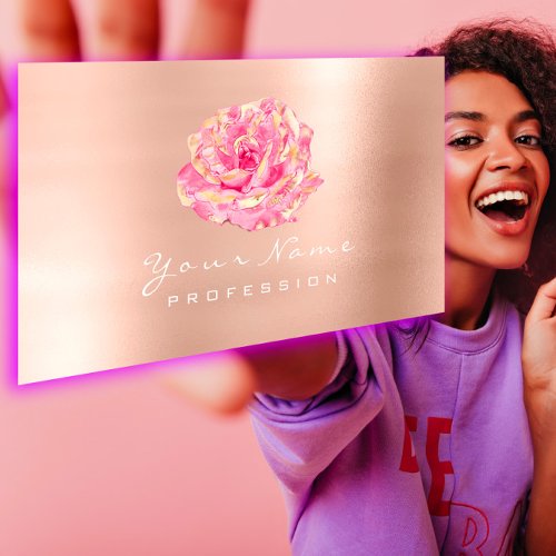 Pink Rose Flower Gold Champagne Elegant Business Card