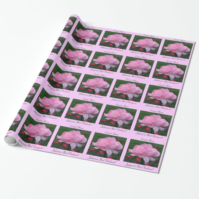 Pink Rose Flower Personalized Event Wrapping Paper (Unrolled)