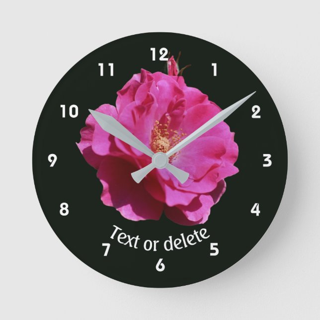 Pink Rose Flower Personalized  Round Clock (Front)