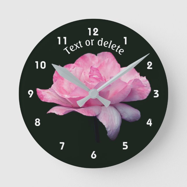 Pink Rose Flower Personalized Round Clock (Front)