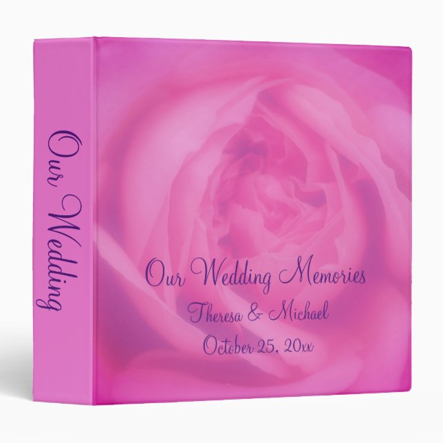Pink Rose Flower Petals Personalized Wedding  3 Ring Binder (Front/Spine)