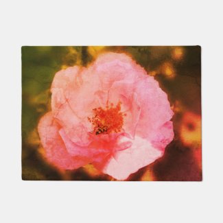 Pink Rose Flower Photo and bug Door Mat