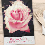 Pink Rose Flower Photo Best Grandma Script Kitchen Towel<br><div class="desc">Pink Rose Flower Photo Best Grandma Script kitchen towel. Pink rose flower,  floral photography with a dark background. Flower photo print. The text is in trendy script. Add your names.</div>