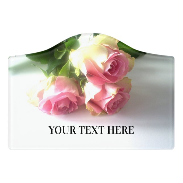 Pink rose flower photo custom door sign name plate (Small Crest Front)