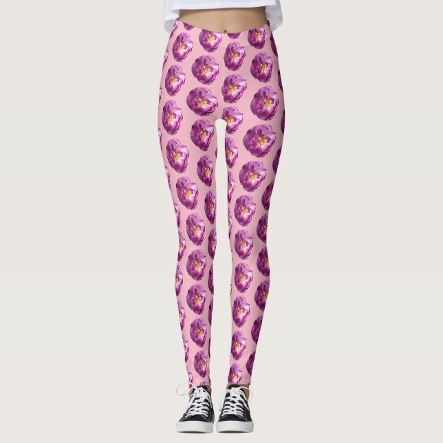 Pink rose flower photo Custom Leggings (Front)