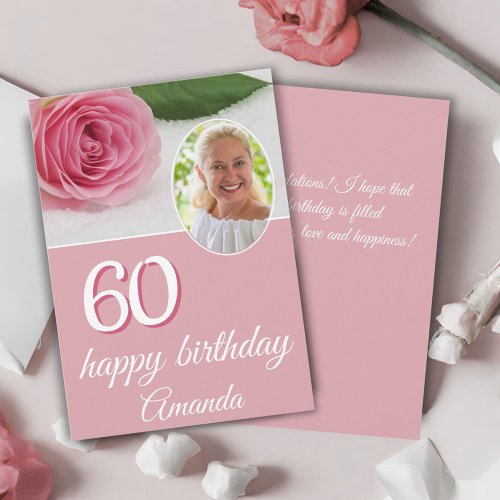 Pink Rose Flower Photo Floral 60th Birthday Card