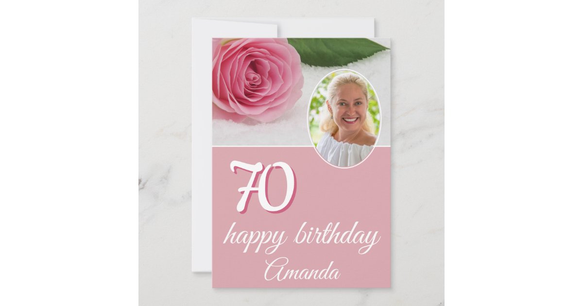 Pink Rose Flower Photo Floral 70th Birthday Card | Zazzle