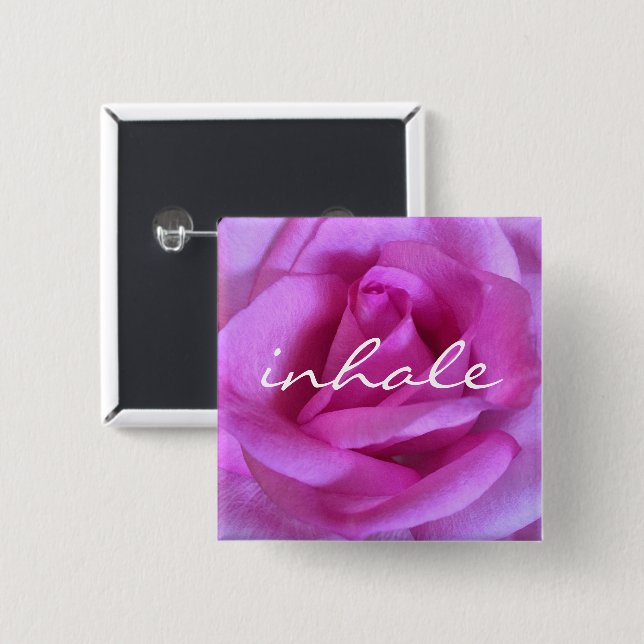 Pink Rose Flower Photo Inhale Script Modern Bold Pinback Button (Front & Back)