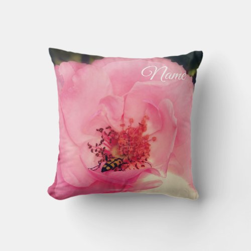 Pink Rose Flower Photo Perconalized Cusion Throw Pillow
