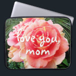 Pink Rose Flower Photography Love You Mom Script  Laptop Sleeve<br><div class="desc">Being a mom is one of the most important jobs in the world. Show that you care with this stunningly unique pink rose photography neoprene laptop sleeve. This laptop sleeve comes in three sizes: 15", 13", and 10”. Lasts much longer than a dozen roses! You can easily personalize this neoprene...</div>