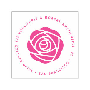 Pink Rose Flower Return Address Round Floral Self-inking Stamp