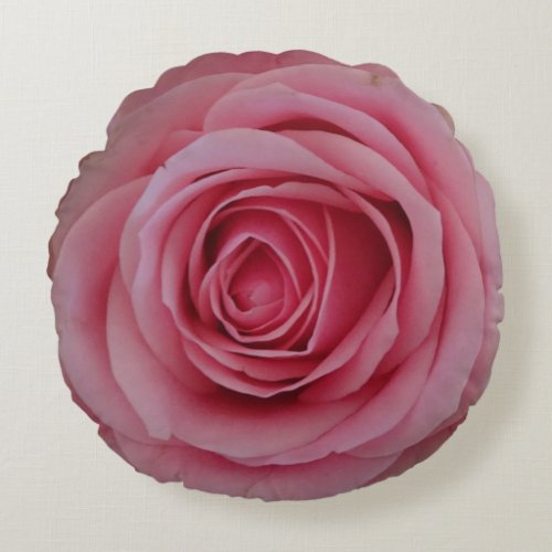 Pink Rose Flower Round Pillow