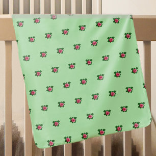 Pink Rose Flower Seamless Pattern on Light Green Baby Blanket