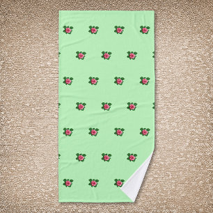 Pink Rose Flower Seamless Pattern on Light Green Bath Towel