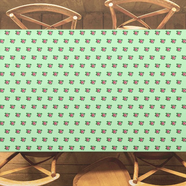 Pink Rose Flower Seamless Pattern on Light Green Tablecloth (Pink Rose flower seamless pattern on light green tablecloth)