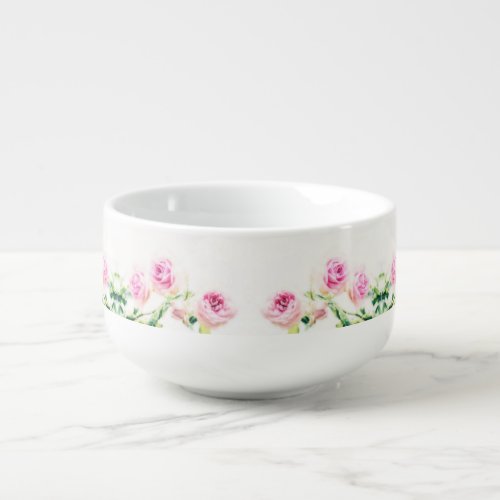 Pink rose flower soup mug