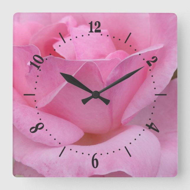 Pink rose flower square wall clock (Front)