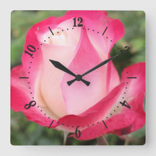 Pink rose flower square wall clock