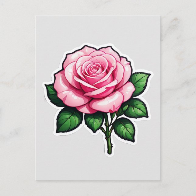 Pink Rose Flower Stalk Postcard (Front)
