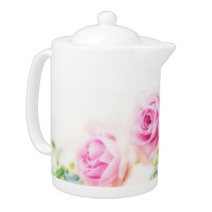 Pink rose flower teapot