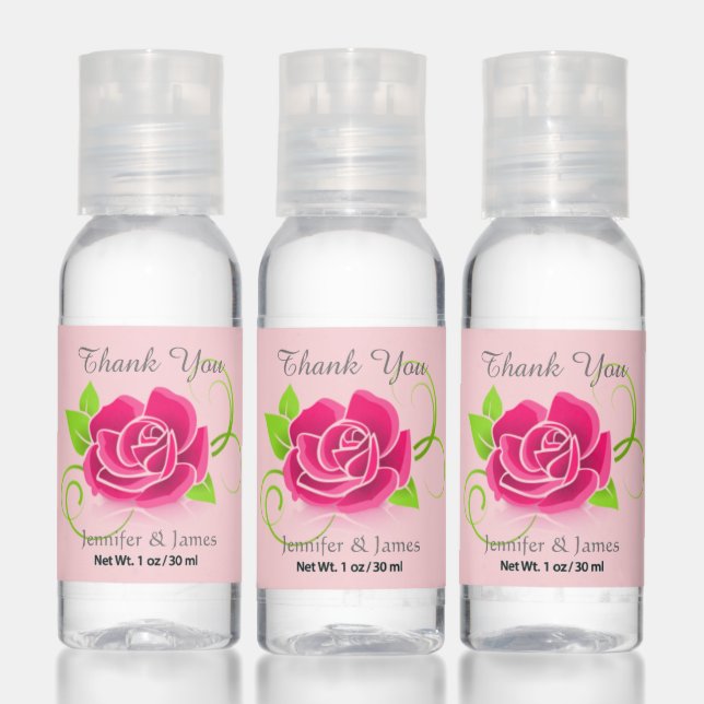 Pink Rose Flower Thank You Party Favor Hand Sanitizer (Set)