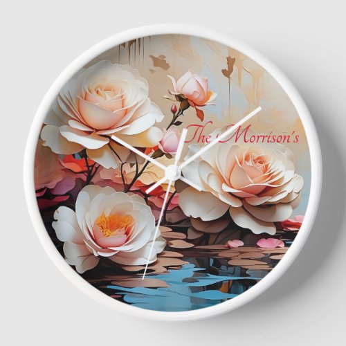 Pink rose flower wall clock