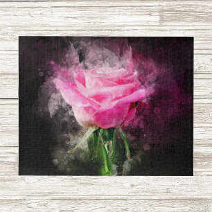 Pink Rose flower watercolor - bb Jigsaw Puzzle