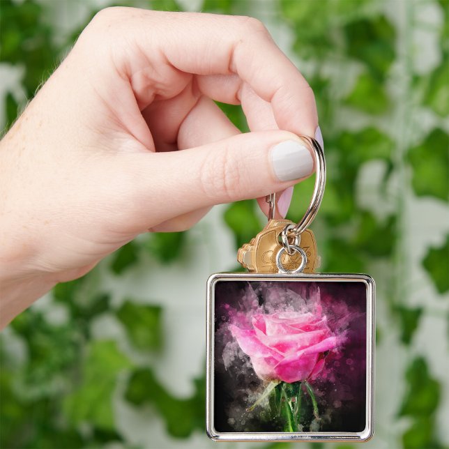 Pink Rose flower watercolor - bb Keychain (Creator Uploaded)