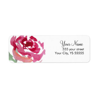 Pink Rose Flower Watercolor Design Label