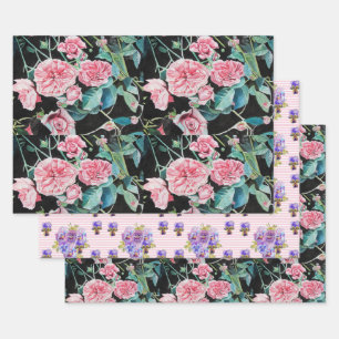 Pink Rose flower Watercolor Painting Art Roses Wrapping Paper Sheets