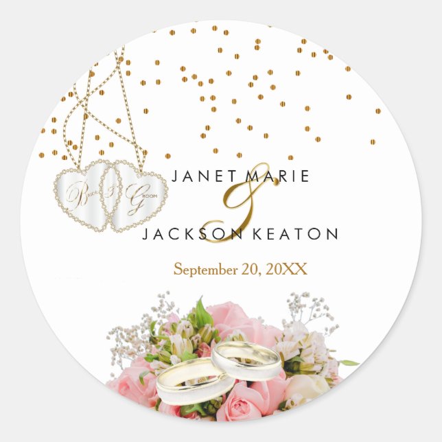 Pink Rose Flower  - Wedding Classic Round Sticker (Front)
