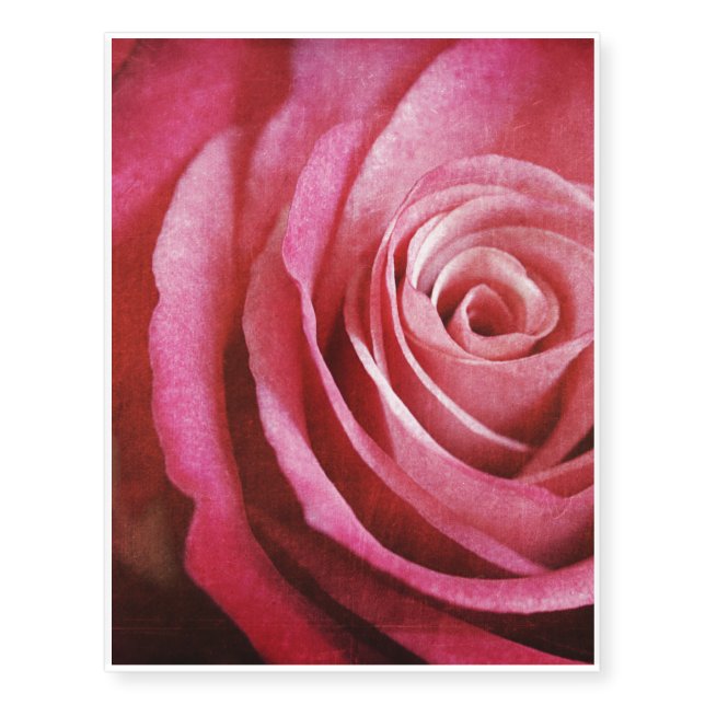 Pink Rose Flower with Grunge Texture Temporary Tattoos (Front)