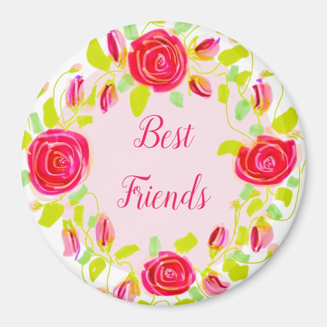 Pink Rose Flowered Magnet (Front)