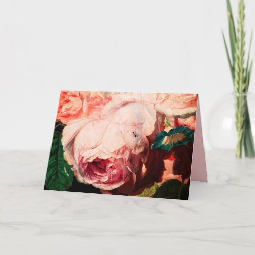 PINK ROSE FLOWERS AND BUTTERFLY Valentines Day Holiday Card