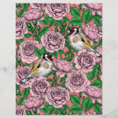 Pink Rose flowers and goldfinch birds (Back)