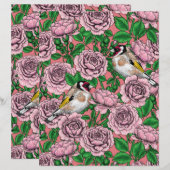 Pink Rose flowers and goldfinch birds (Front/Back)
