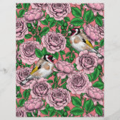 Pink Rose flowers and goldfinch birds (Front)