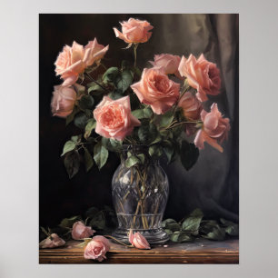 Pink Rose Flowers Art Print Poster