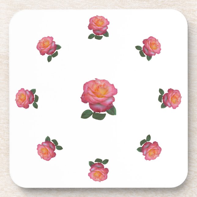 Pink Rose Flowers Beverage Coaster (Front)
