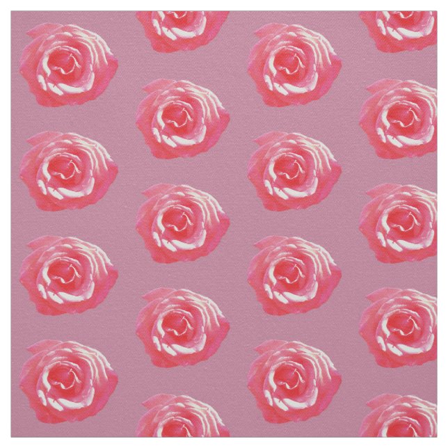 Pink rose flowers Custom Cotton Twill  Fabric (Swatch)