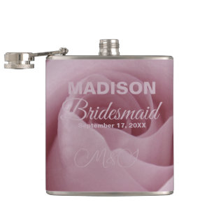 Pink Rose Flowers Floral Bridesmaid Flask