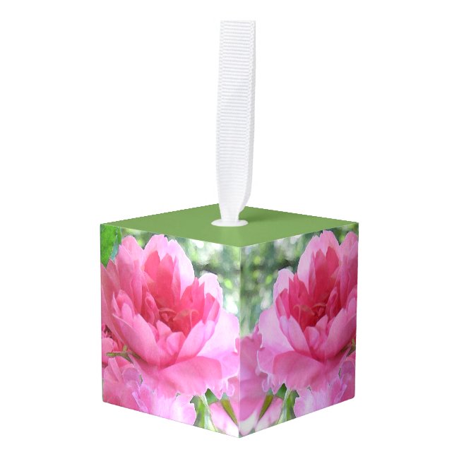 Pink Rose Flowers Floral Cube Ornament