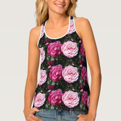 Pink Rose flowers Floral Ladies Top Singlet