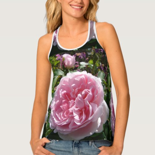 Pink Rose flowers Floral Ladies Top Singlet