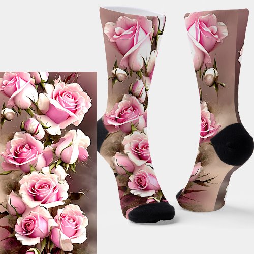 Pink Rose Flowers Floral  Socks