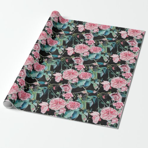Pink Rose flowers floral Watercolor Wrapping Wrapping Paper